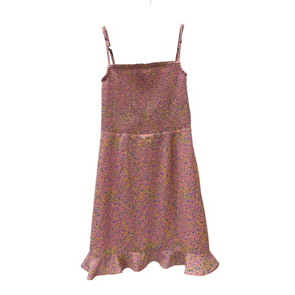 French Connection Dresses & Skirts - French Connection Pink Floral Smocked Mini Dress Ruffle Hem Size 4 XS